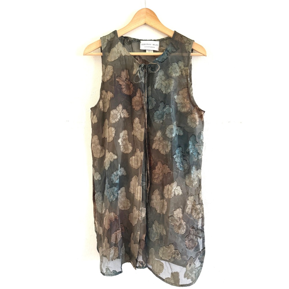 Deborah Wiley California Floral Burnout Sheer Tie Front Tunic Vest One Size OSFM